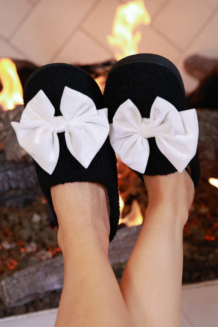 PREORDER: Cozy Bow Slippers - Black/White by Jess Lea (ETA: End of October) - BFF Here