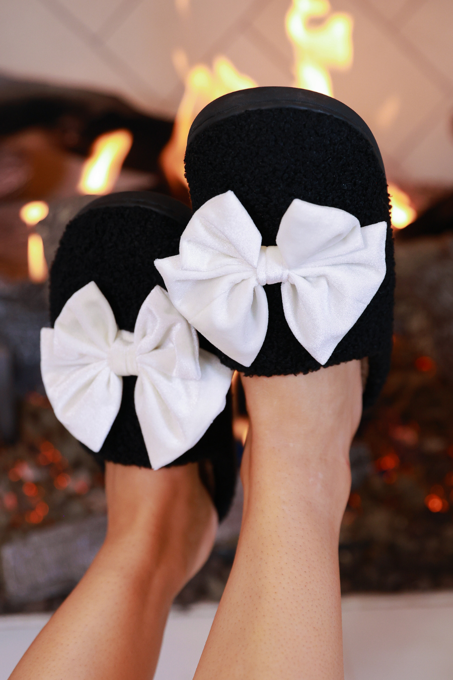 PREORDER: Cozy Bow Slippers - Black/White by Jess Lea (ETA: End of October) - BFF Here