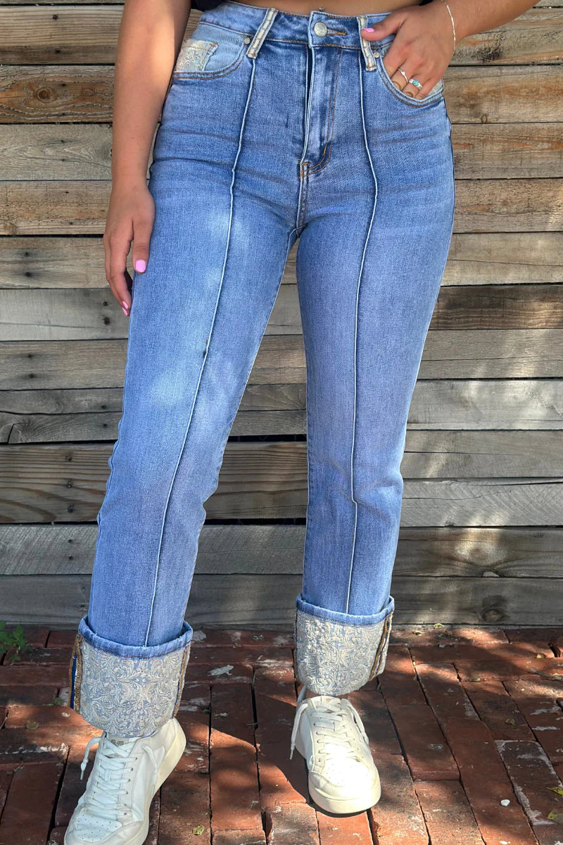 Kreek Embroidered Cuffed Jeans by Sterling Kreek - BFF Here