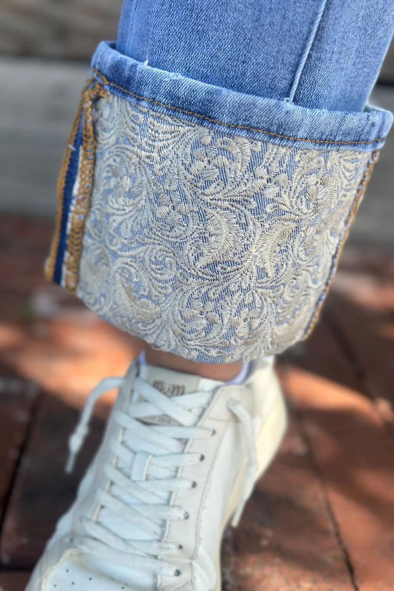 Kreek Embroidered Cuffed Jeans by Sterling Kreek - BFF Here