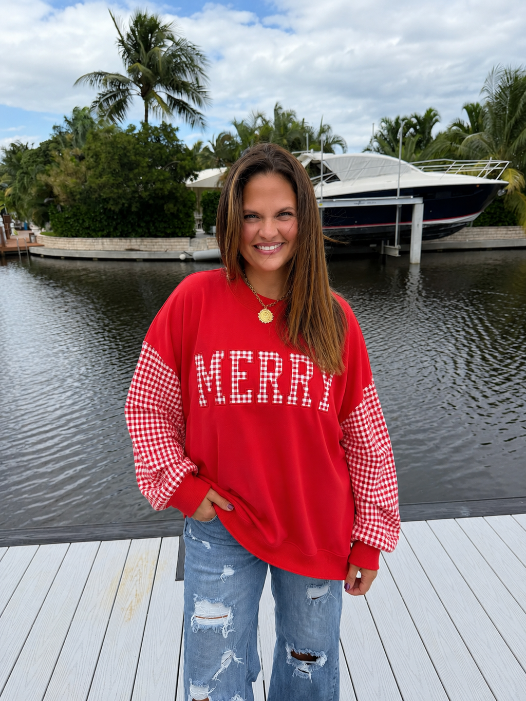 PREORDER: Merry or Jolly Gingham Sleeve Oversized Pullover (ETA: August)