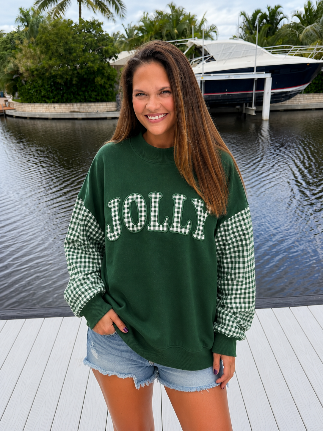 PREORDER: Merry or Jolly Gingham Sleeve Oversized Pullover (ETA: August)