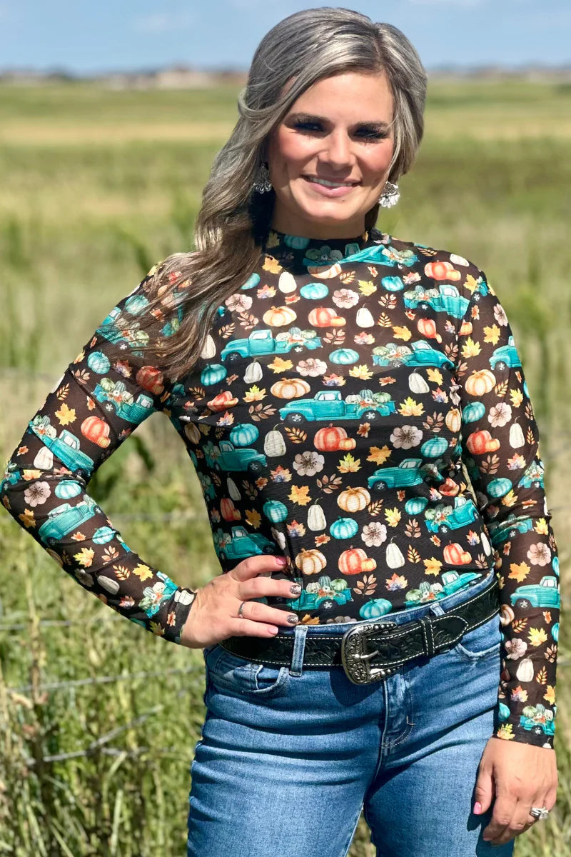 Take Me To The Pumpkin Patch Mesh  Top by Sterling Kreek - BFF Here