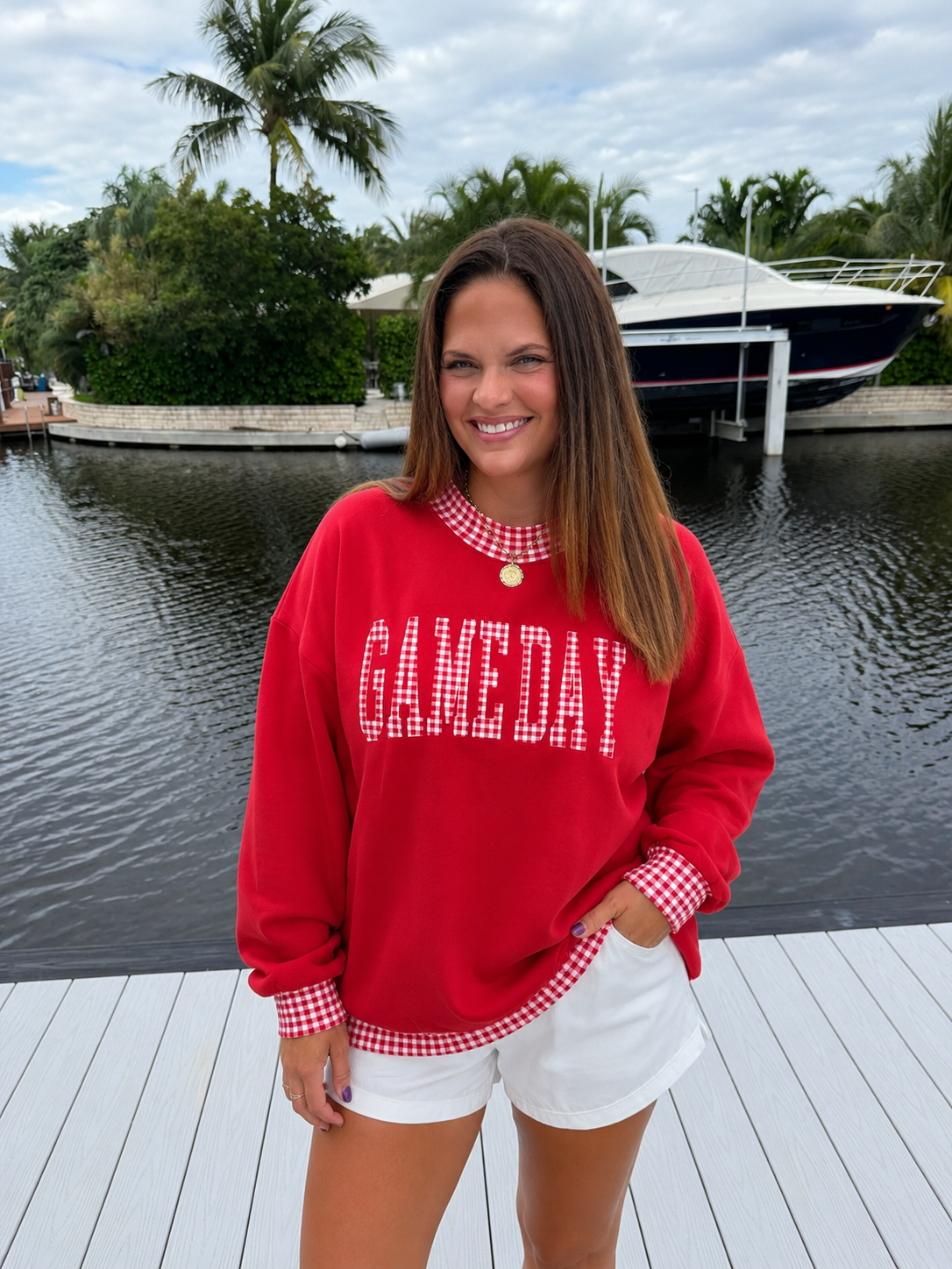 PREORDER: Game Day Gingham Trim Oversized Pullover (ETA: August)