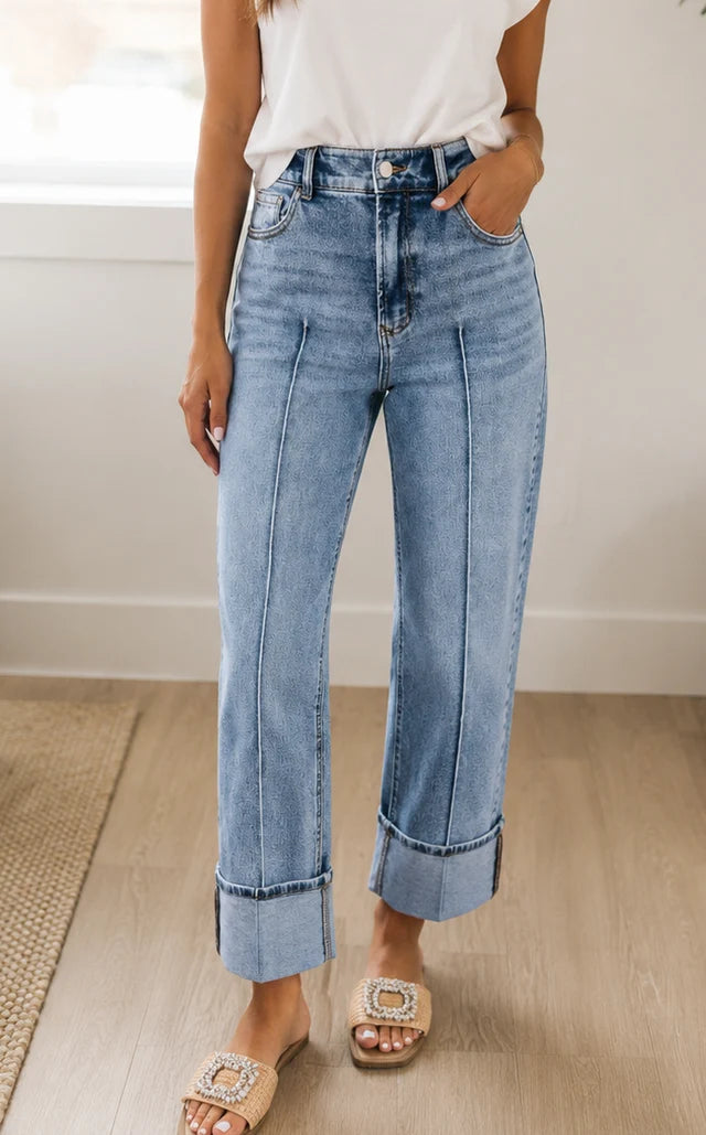 PREORDER: Everyday Ease Cuffed Straight Leg Jeans (ETA: Late August / Early September)