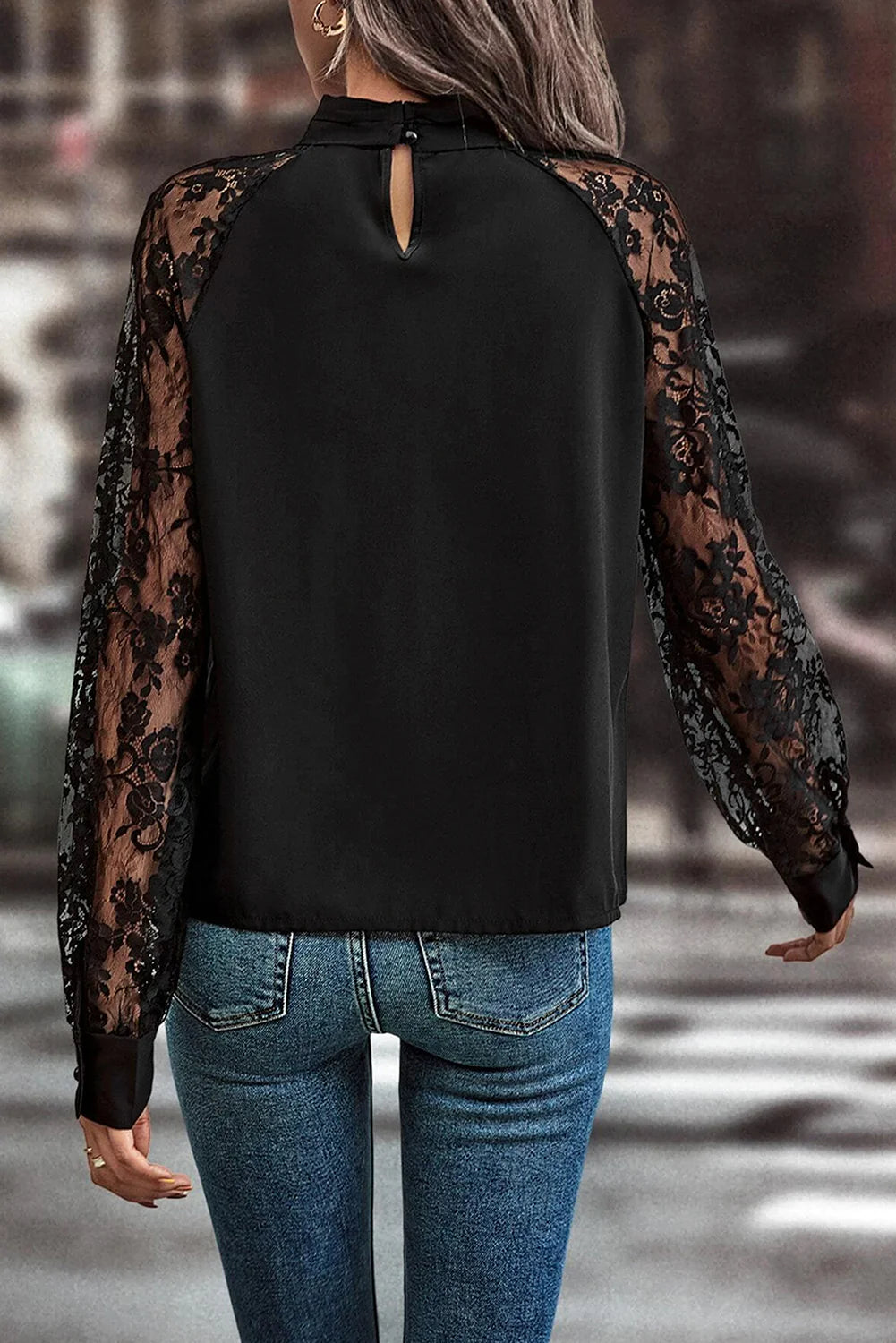 PREORDER: Midnight Elegance Lace Sleeve Blouse (ETA: End of September) - BFF Here