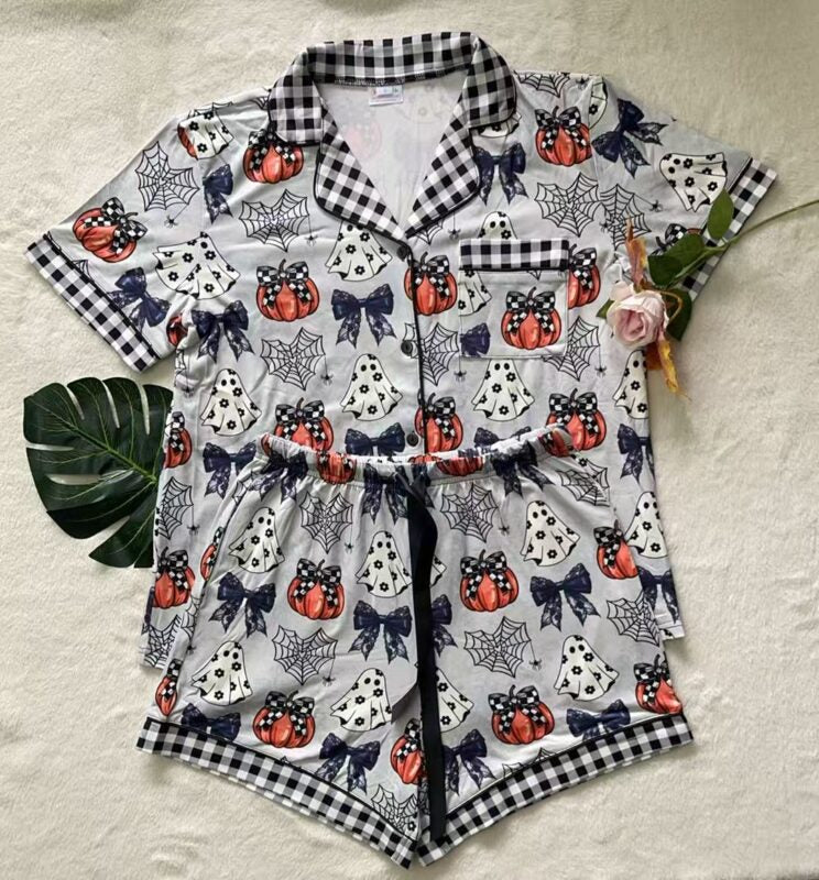 PREORDER: Fall Button Down PJ Set / Pumpkin Bow by Shirley& Stone (ETA: September)