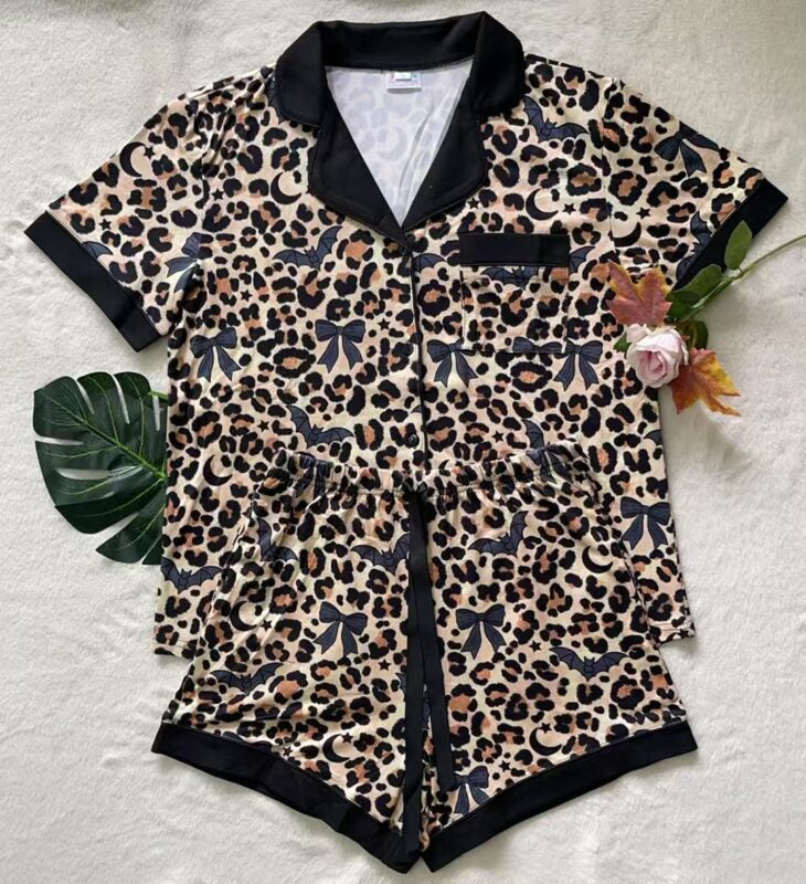 PREORDER: Fall Button Down PJ Set / Leopard Bat by Shirley& Stone (ETA: September)