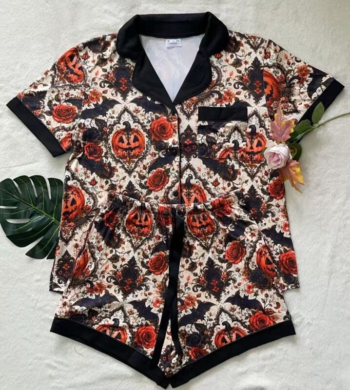 PREORDER: Fall Button Down PJ Set / Gothic Pumpkin by Shirley& Stone (ETA: September)