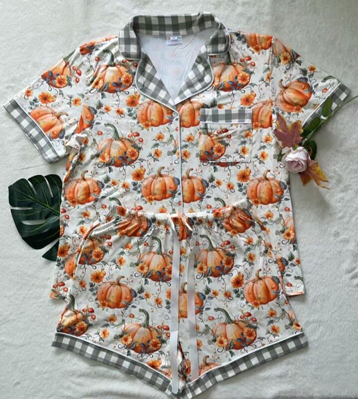 PREORDER: Fall Button Down PJ Set / Pumpkin Plaid by Shirley& Stone (ETA: September)