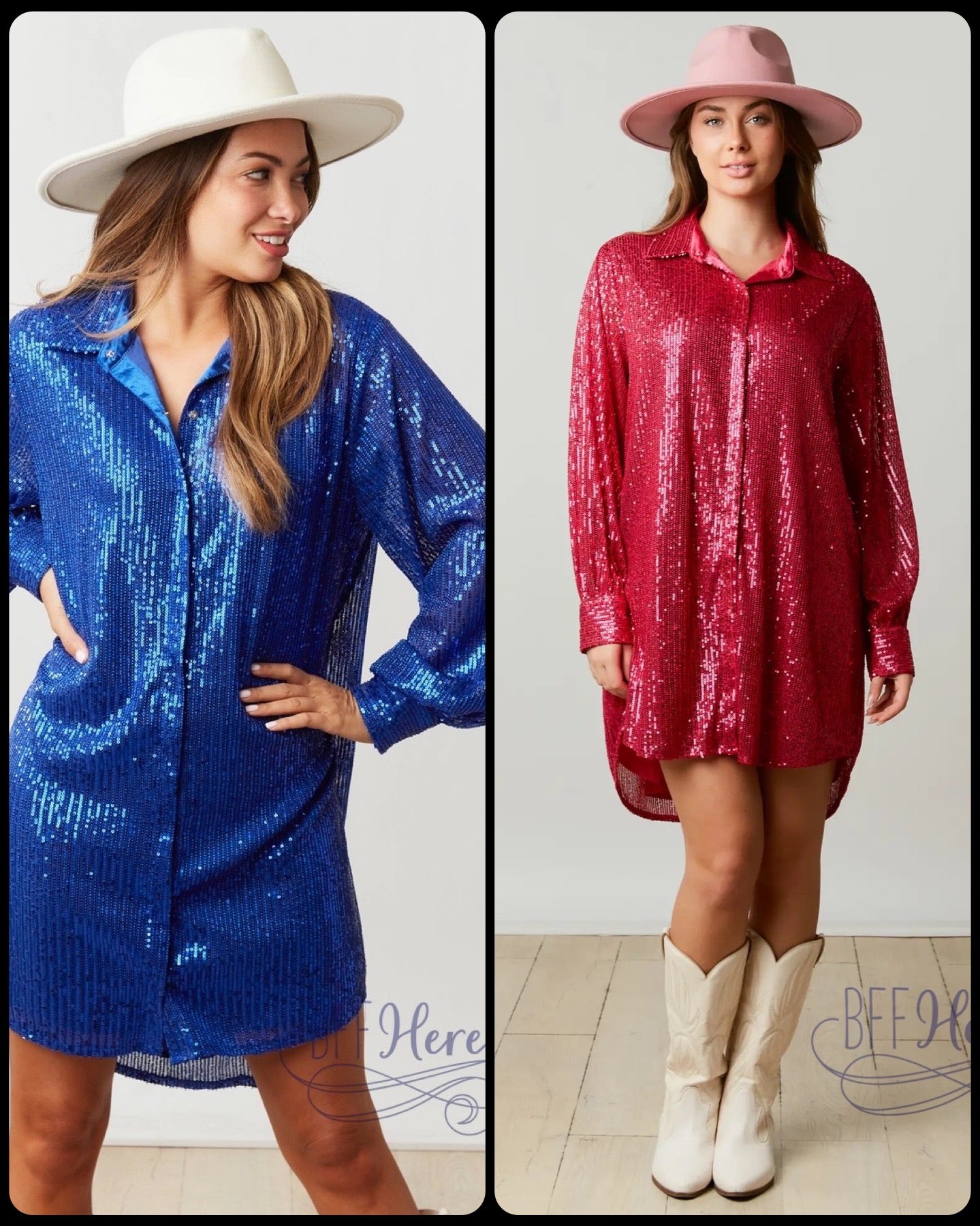 Shimmer & Shine: The Ultimate Sequin Shirt Dress for Showstopping Elegance / Choice of Color - BFF Here