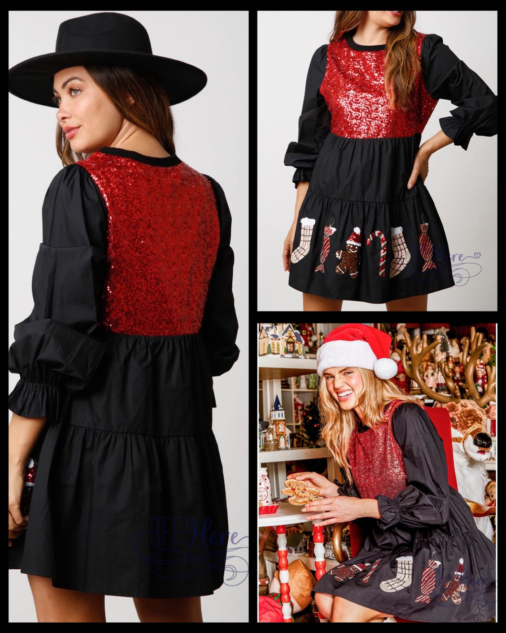 PREORDER: Sparkle Through the Holidays: Sequin Christmas Motif Mini Dress (Ships Middle of October ) - BFF Here