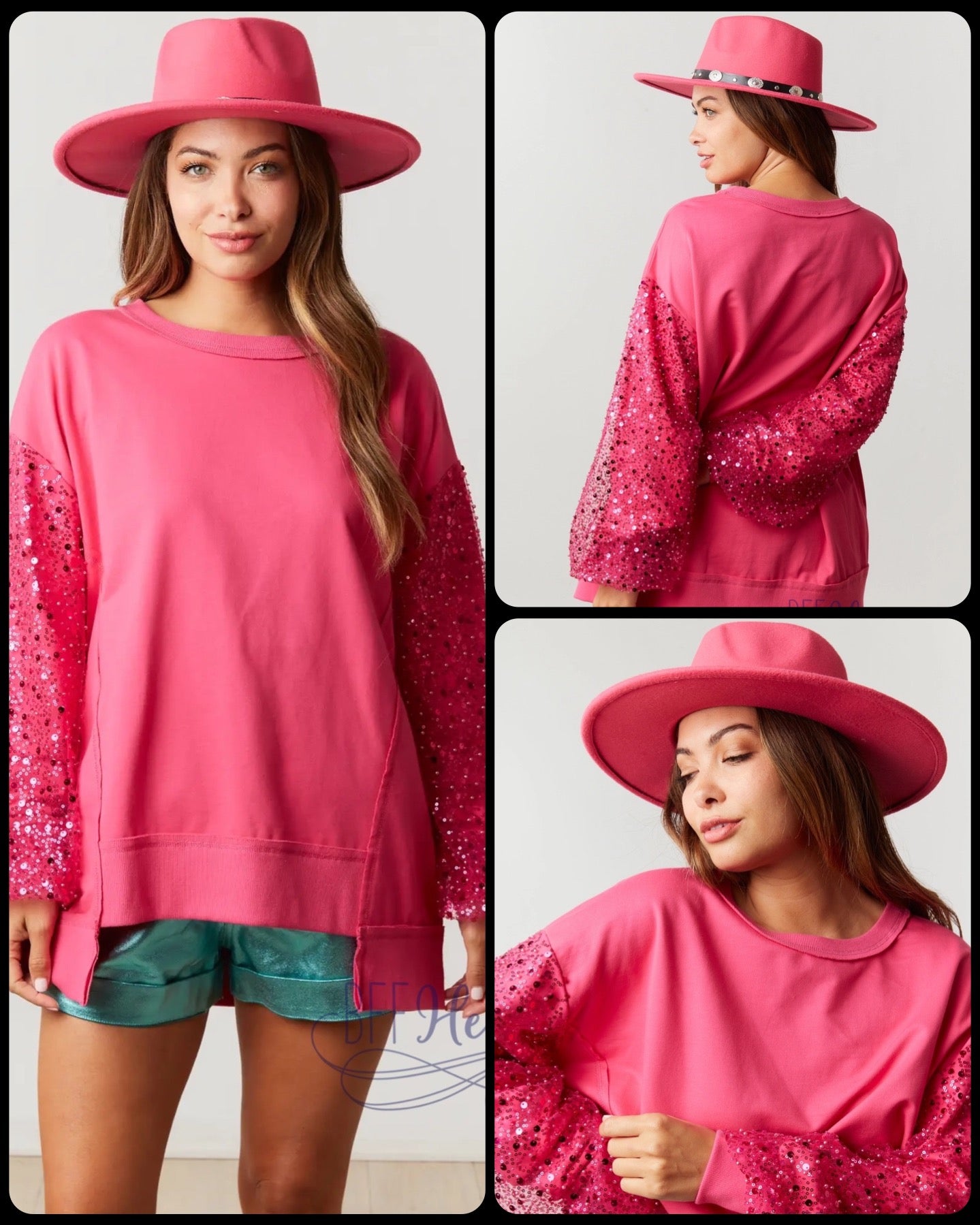 PREORDER: Sequin Sleeve French Terry Top: Effortless Glam (Ships Middle of September) - BFF Here