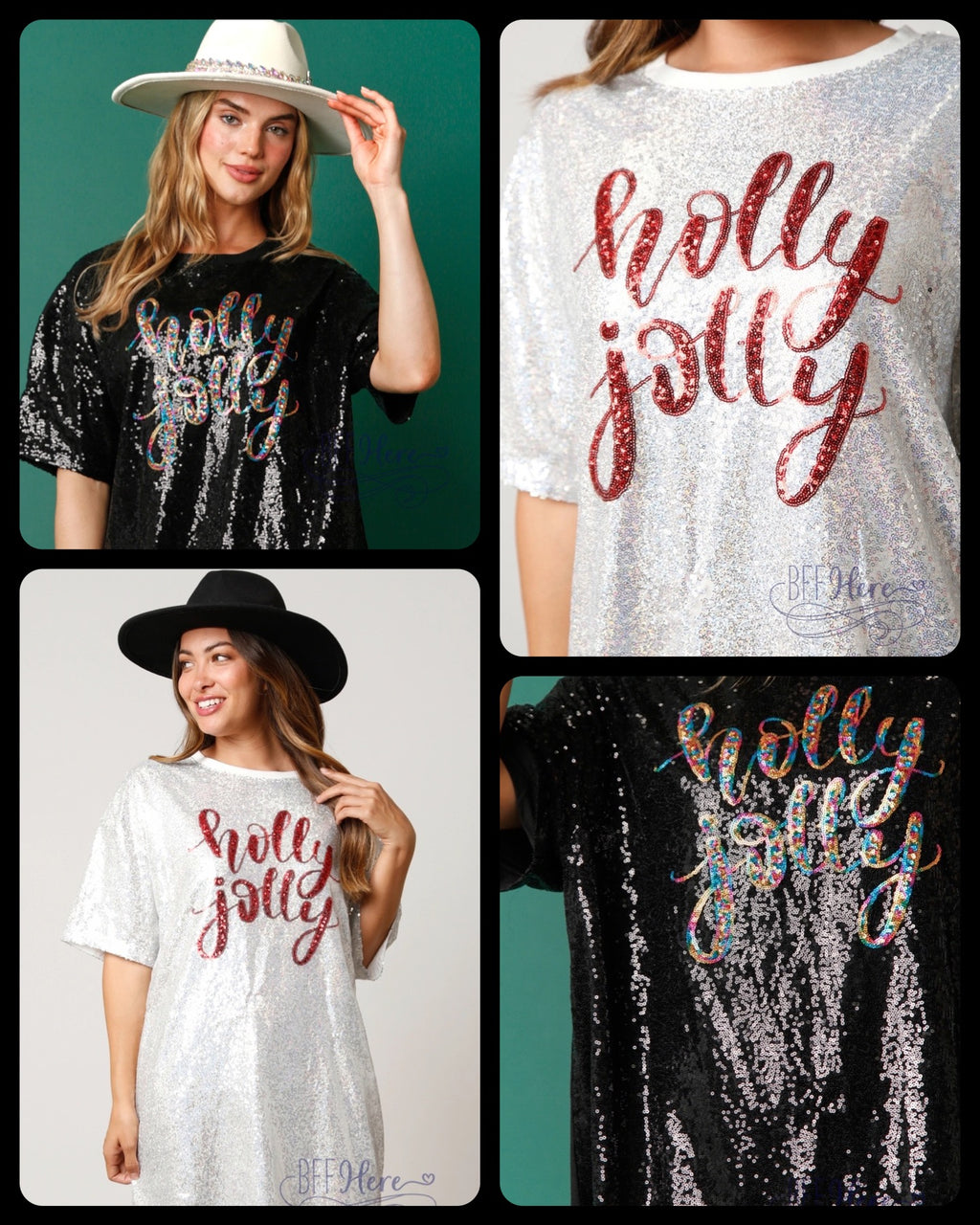 Holly Jolly Sequin T-Shirt Dress: Festive Chic / Choice of Color - BFF Here