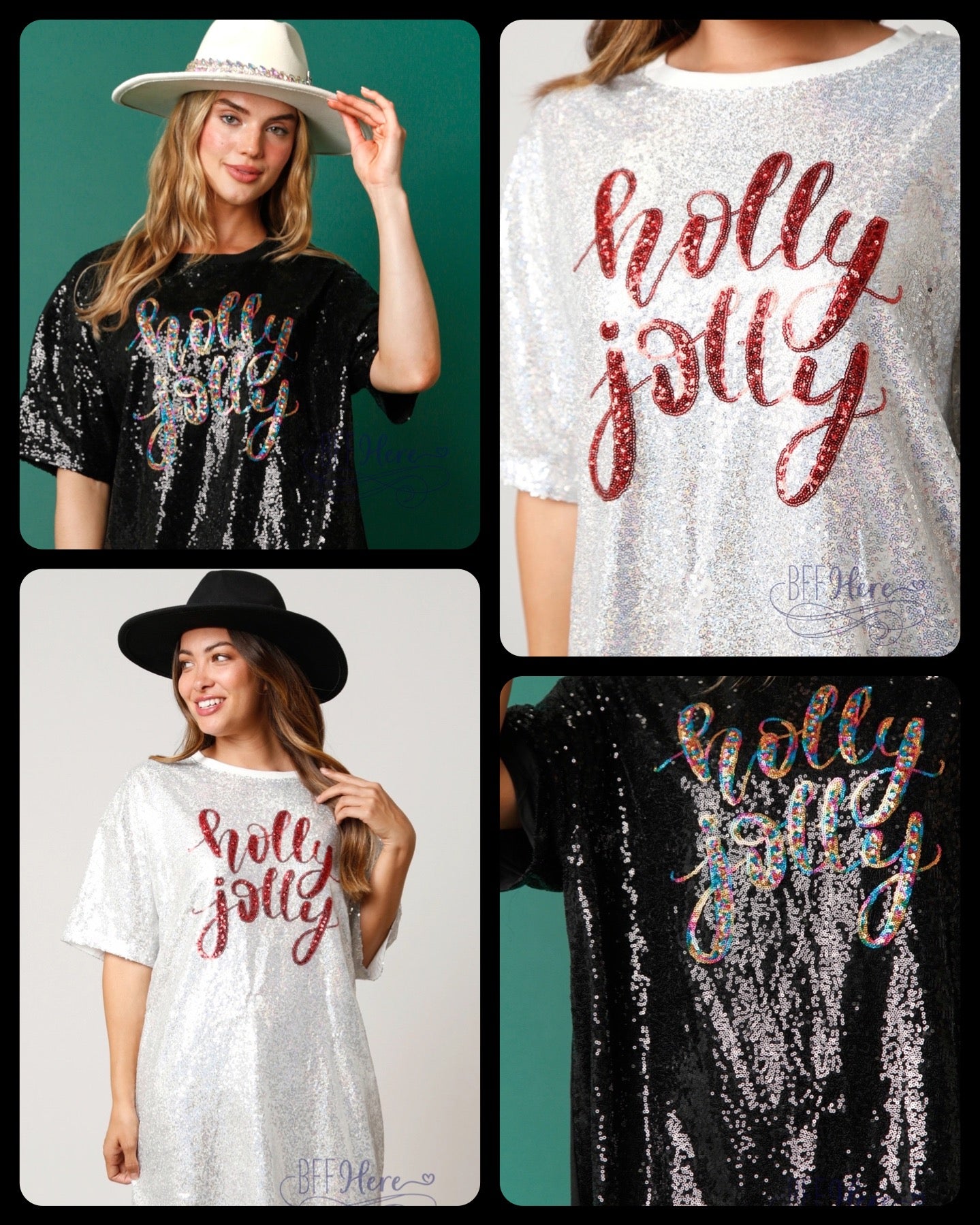 Holly Jolly Sequin T-Shirt Dress: Festive Chic / Choice of Color - BFF Here