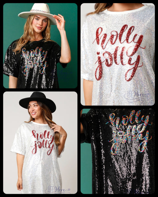 Holly Jolly Sequin T-Shirt Dress: Festive Chic / Choice of Color - BFF Here