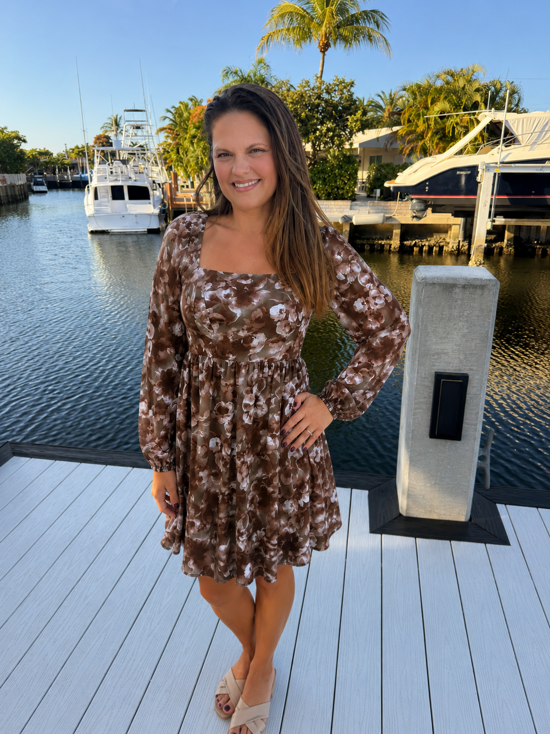PREORDER: Mocha Bloom Square Neck Dress (ETA: September)