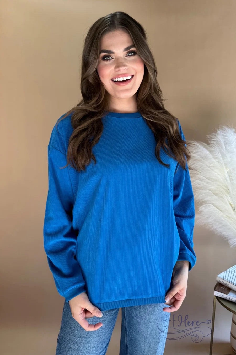 Beckham Corded Velvet Pullover / Blue - BFF Here