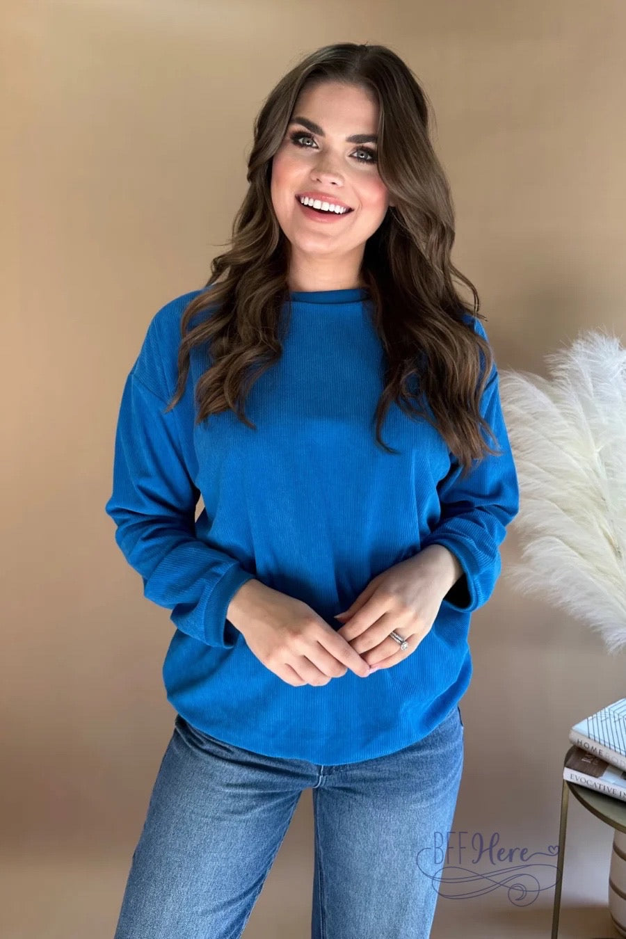 Beckham Corded Velvet Pullover / Blue - BFF Here