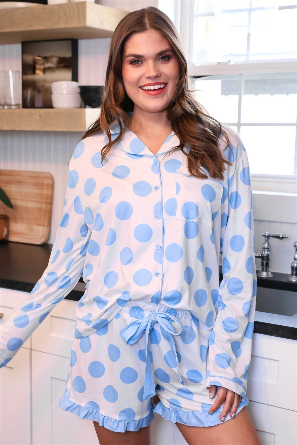 PREORDER: Light Blue Dotty Darling Ruffle Pajama Set by Jess Lea (ETA March) - BFF Here