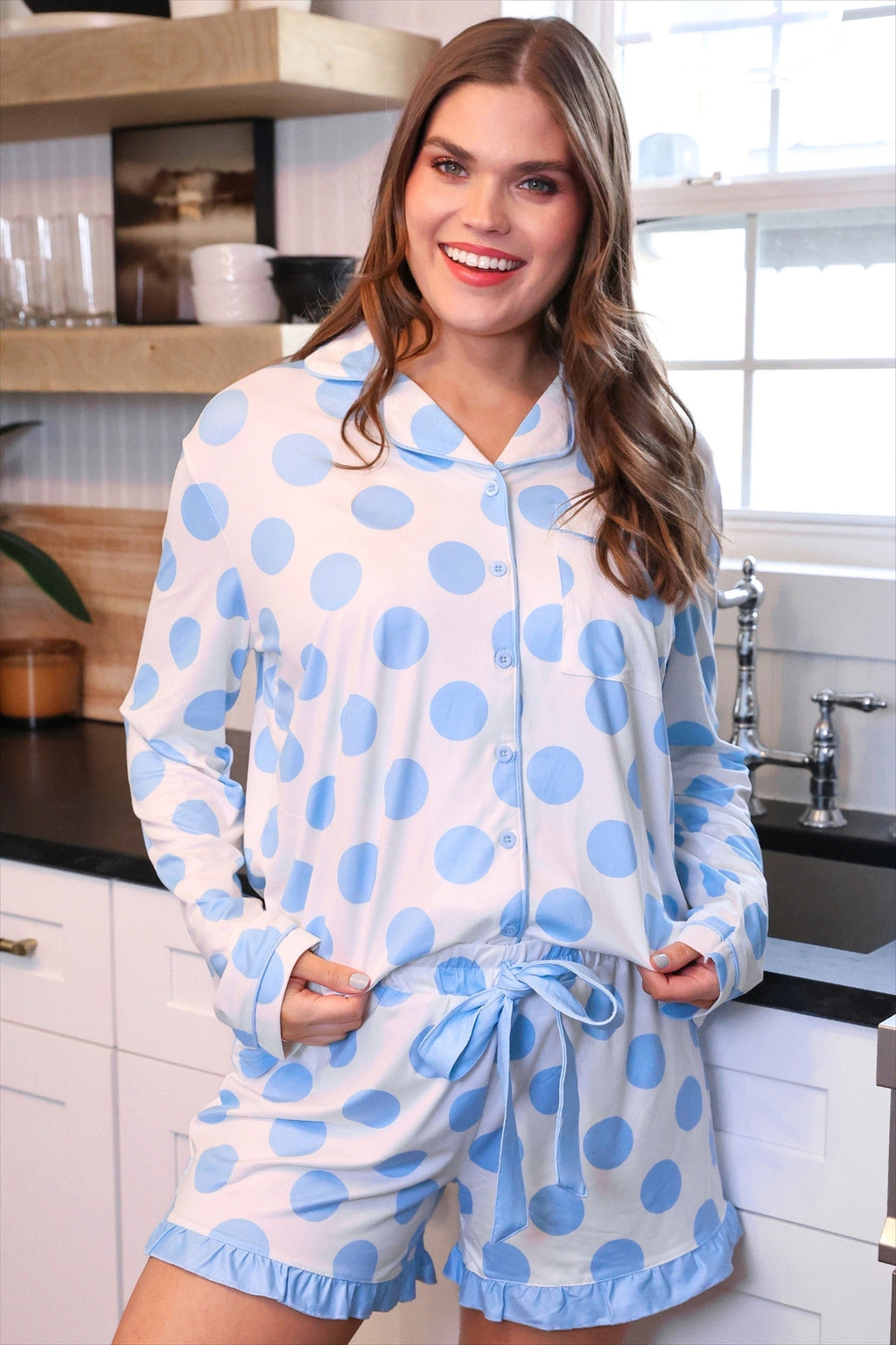 PREORDER: Light Blue Dotty Darling Ruffle Pajama Set by Jess Lea (ETA March) - BFF Here