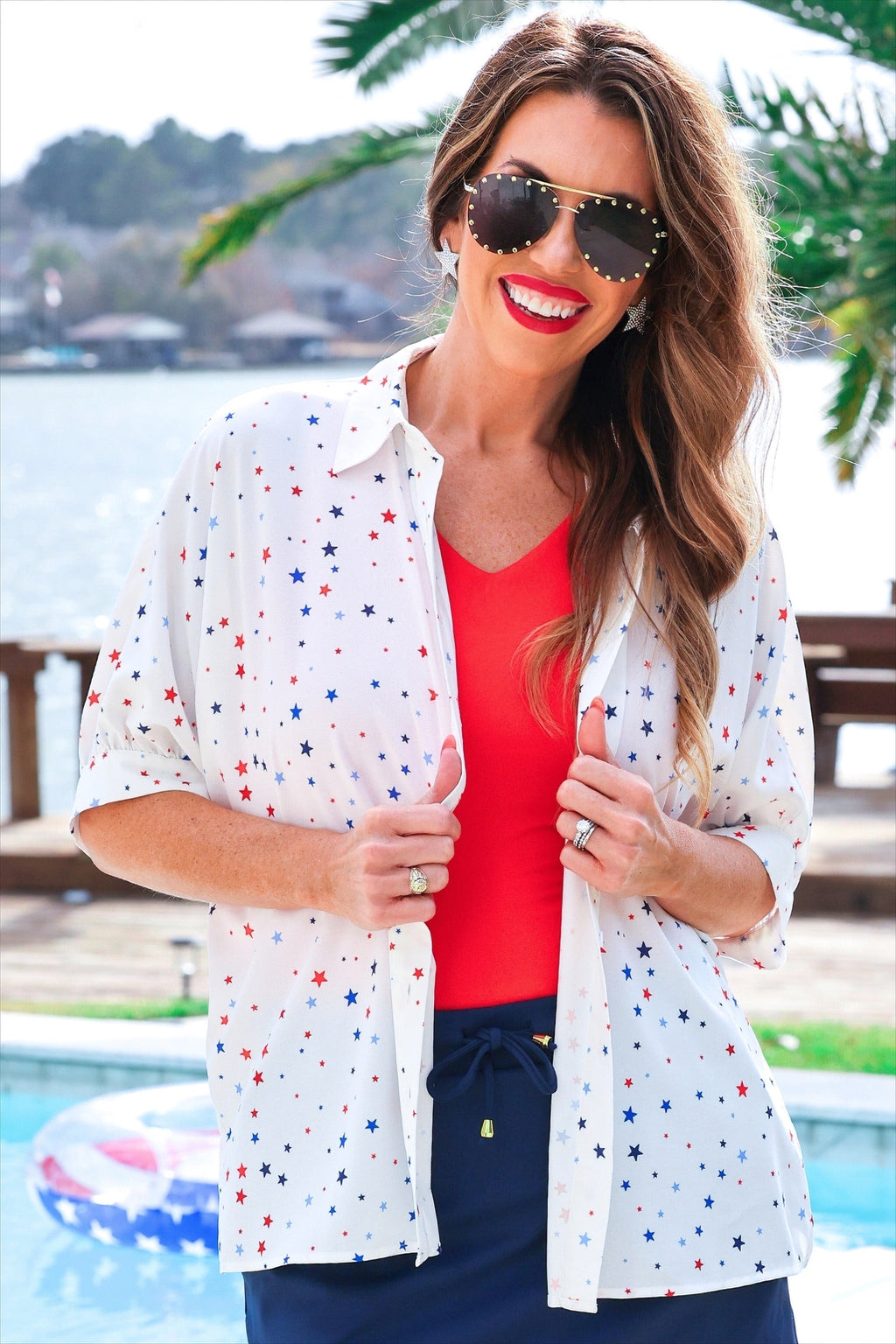 PREORDER- Sutton Button Up Top- Patriotic Stars - BFF Here