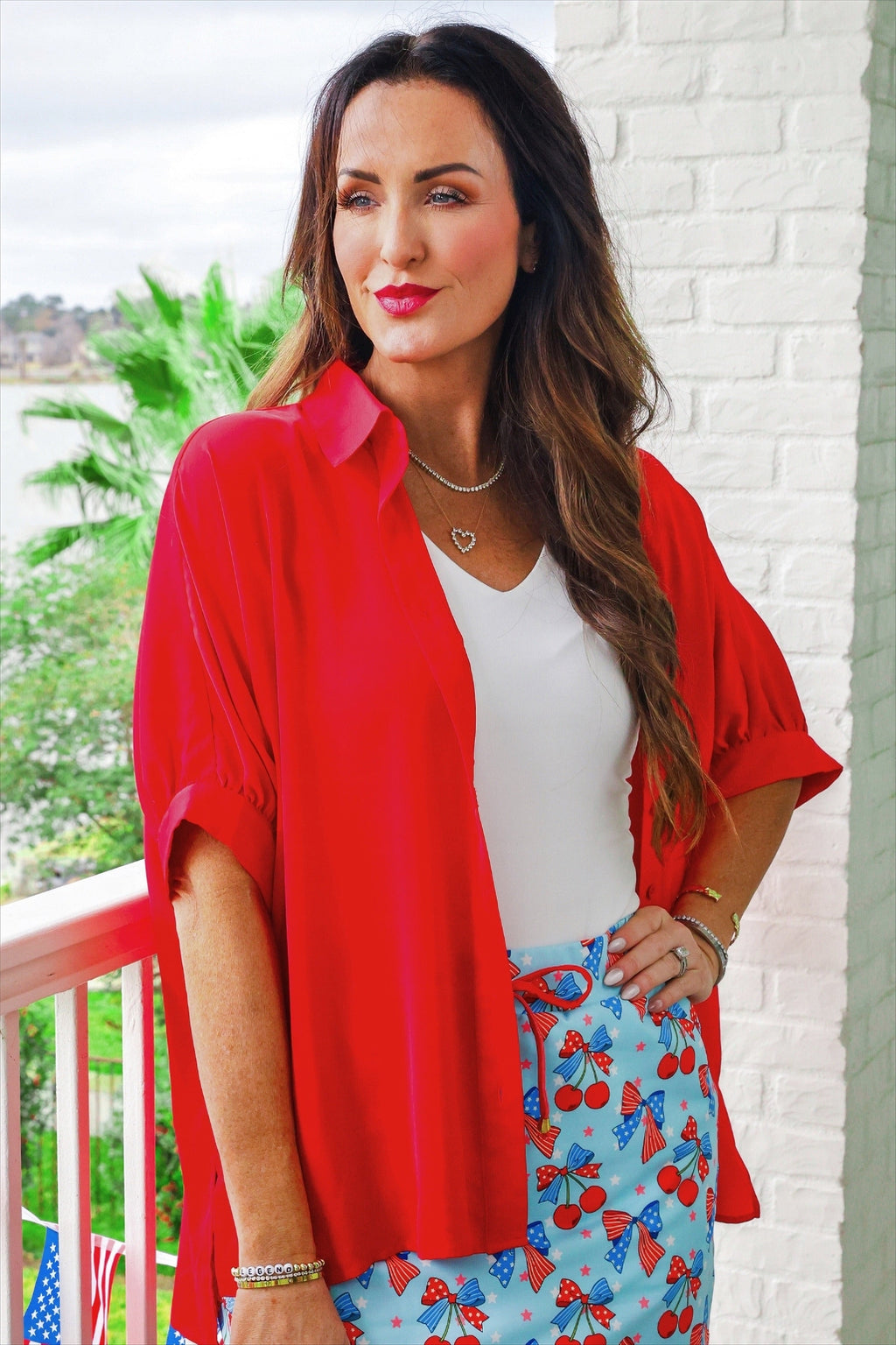 PREORDER- Sutton Button Up Top- Red - BFF Here