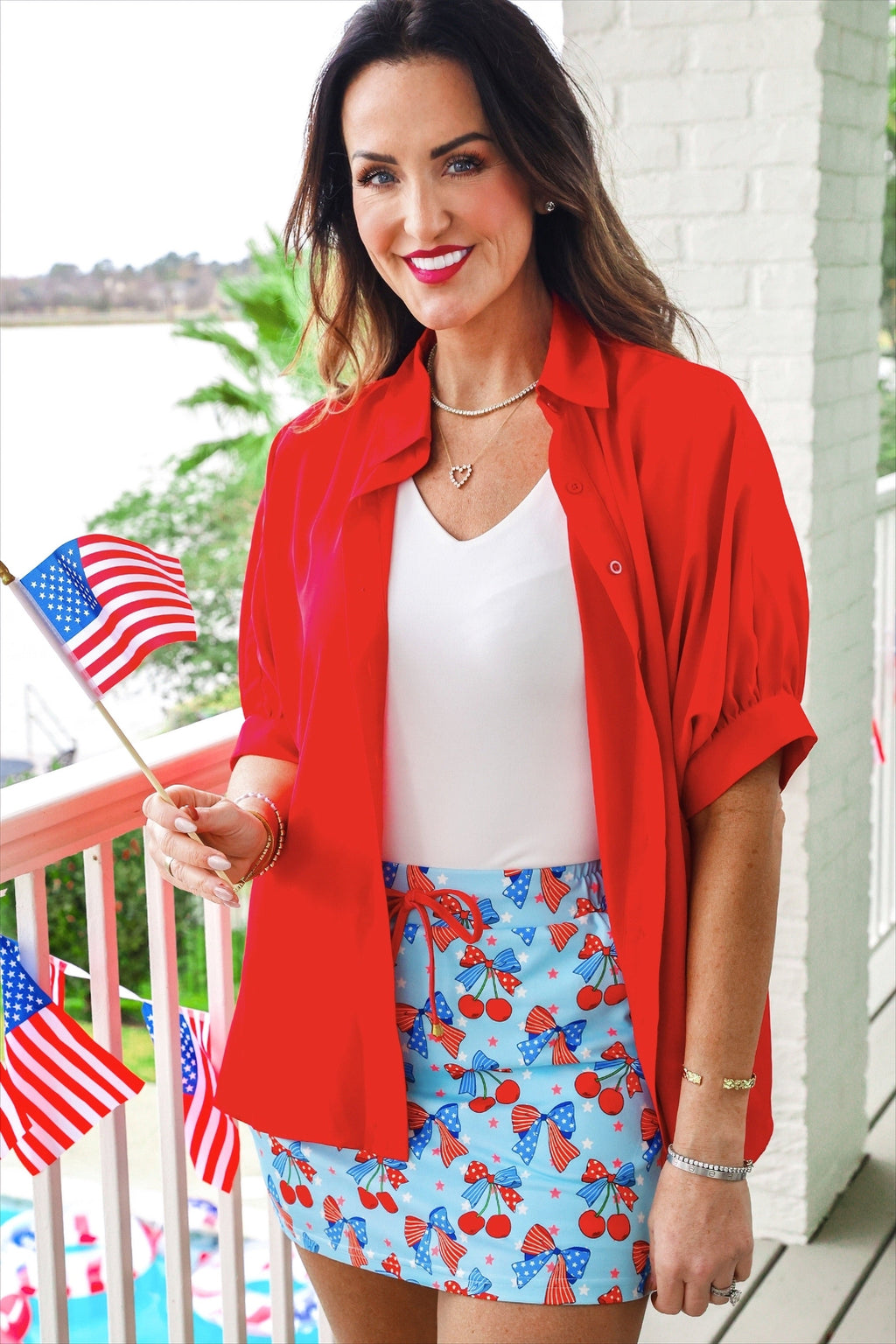 PREORDER- Sutton Button Up Top- Red - BFF Here