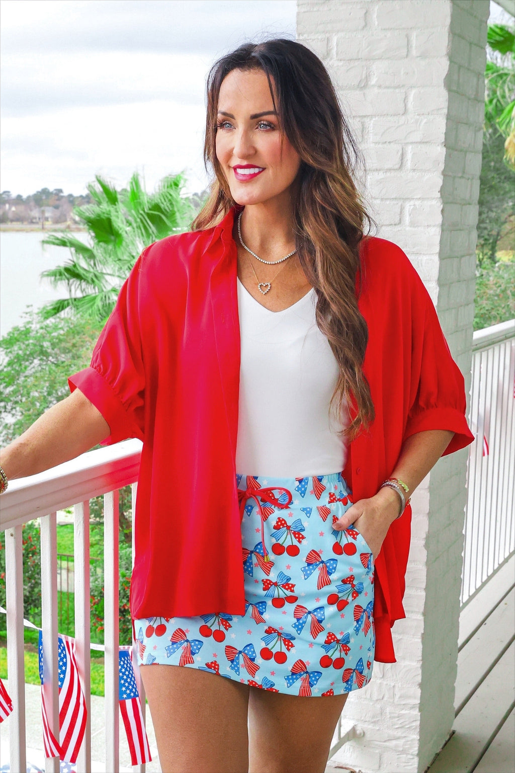 PREORDER- Sutton Button Up Top- Red - BFF Here