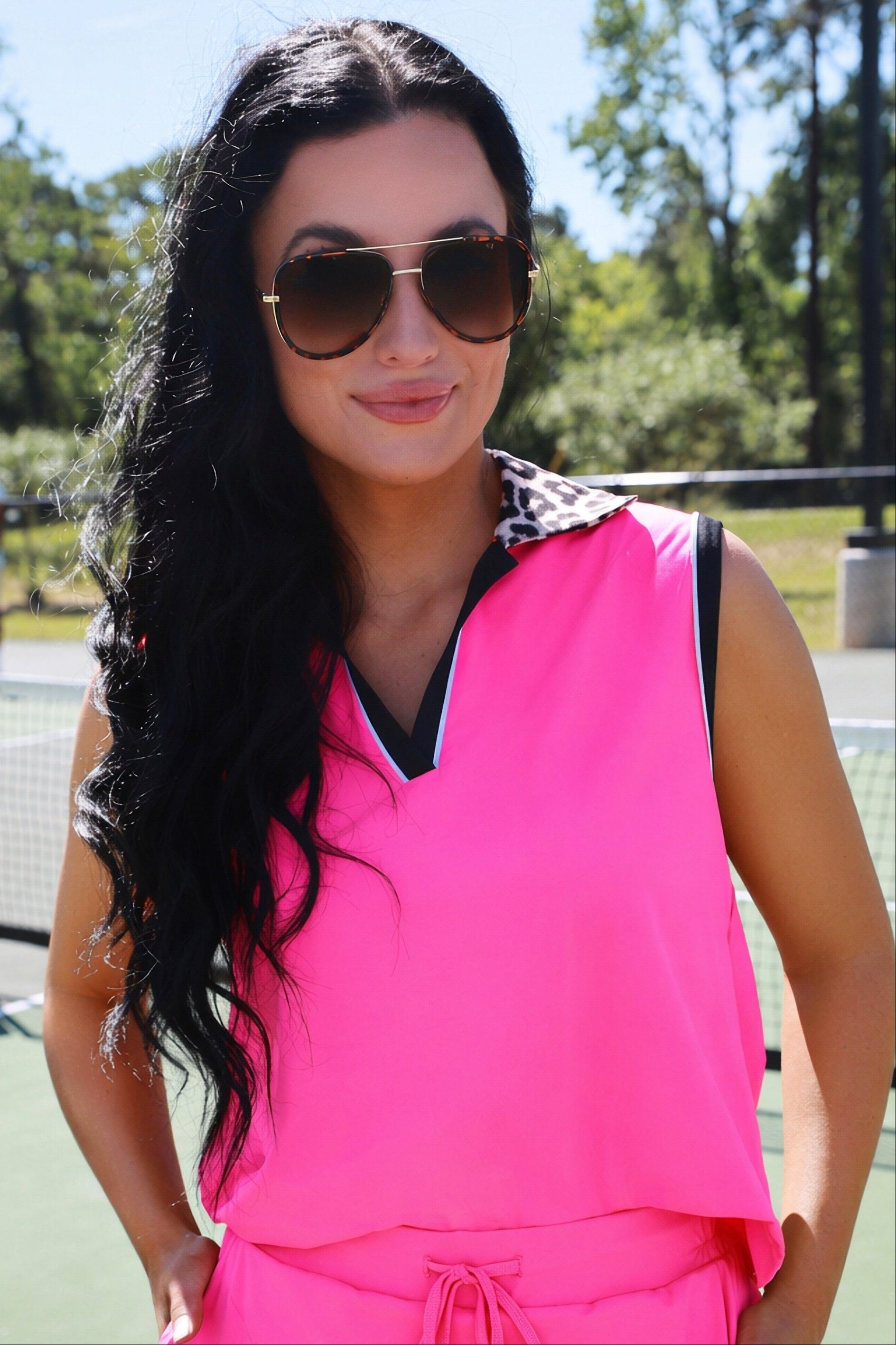 PREORDER- Everyday Polo Tank- Neon Pink Safari Chic by Jess Lea - BFF Here