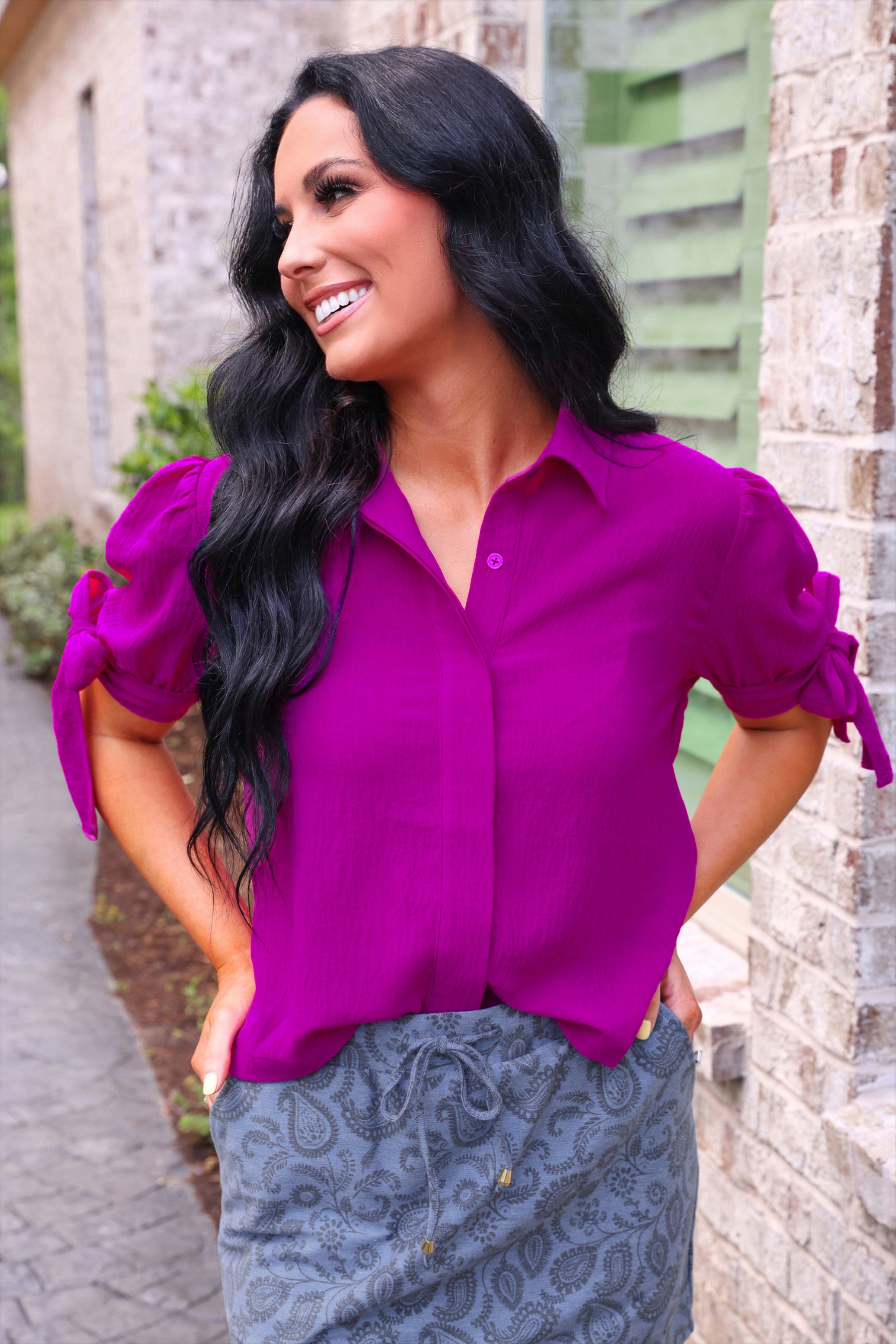 PREORDER: Lainey Tie Sleeve Top / Fuchsia by Jess Lea (ETA: June) - BFF Here