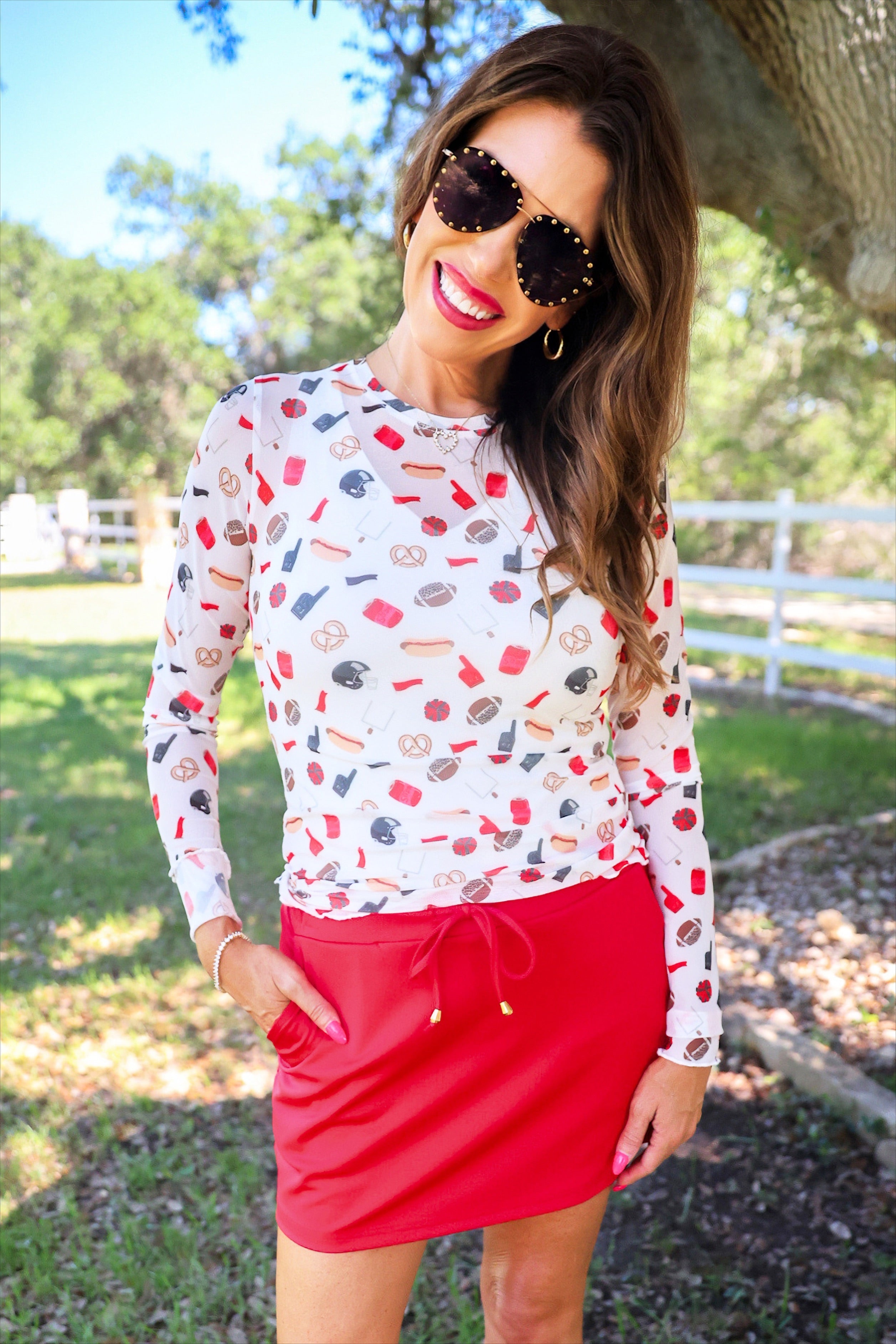 PREORDER: Alyssa Mesh Top / Red Tailgate by Jess Lea (ETA: July)