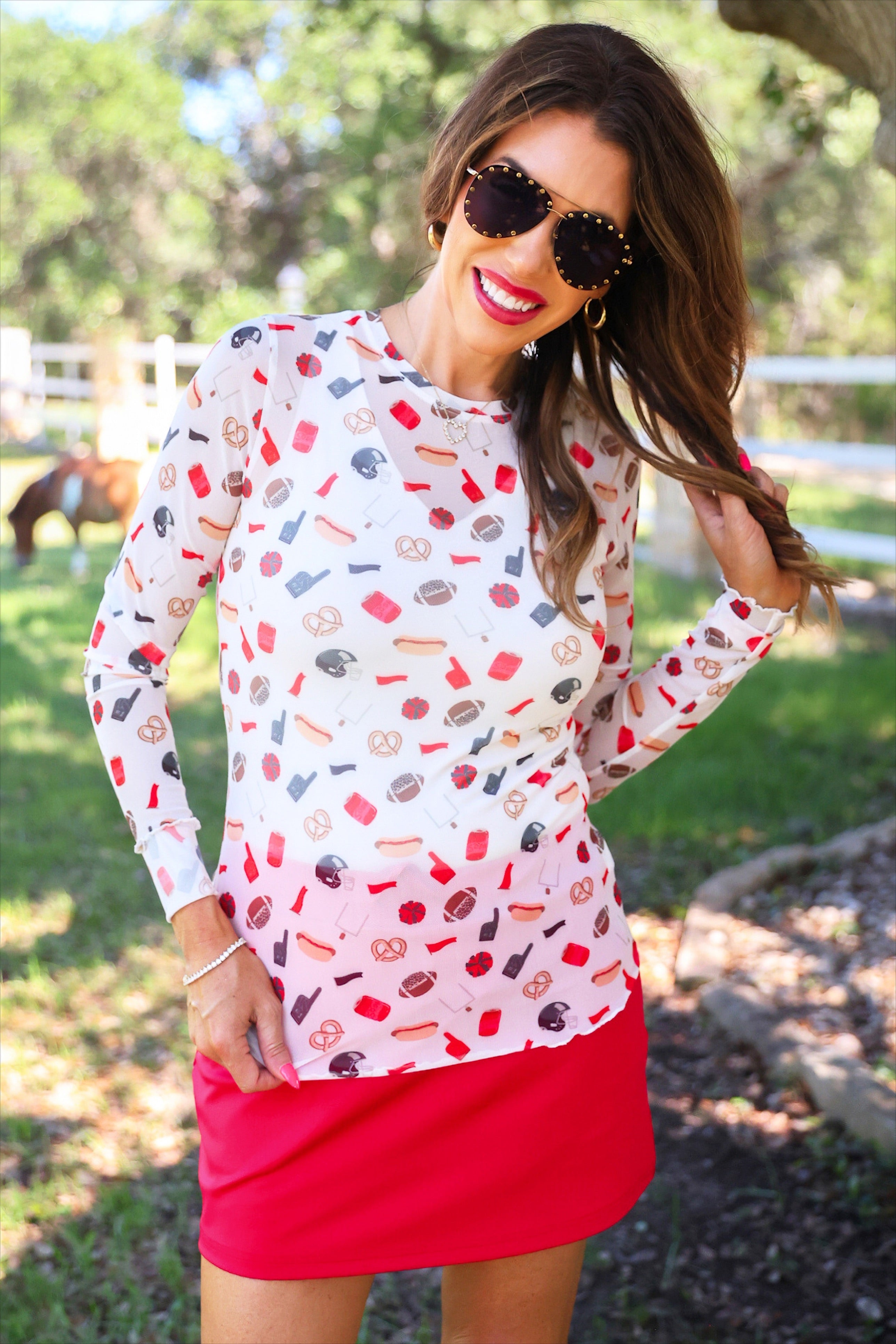 PREORDER: Alyssa Mesh Top / Red Tailgate by Jess Lea (ETA: July)