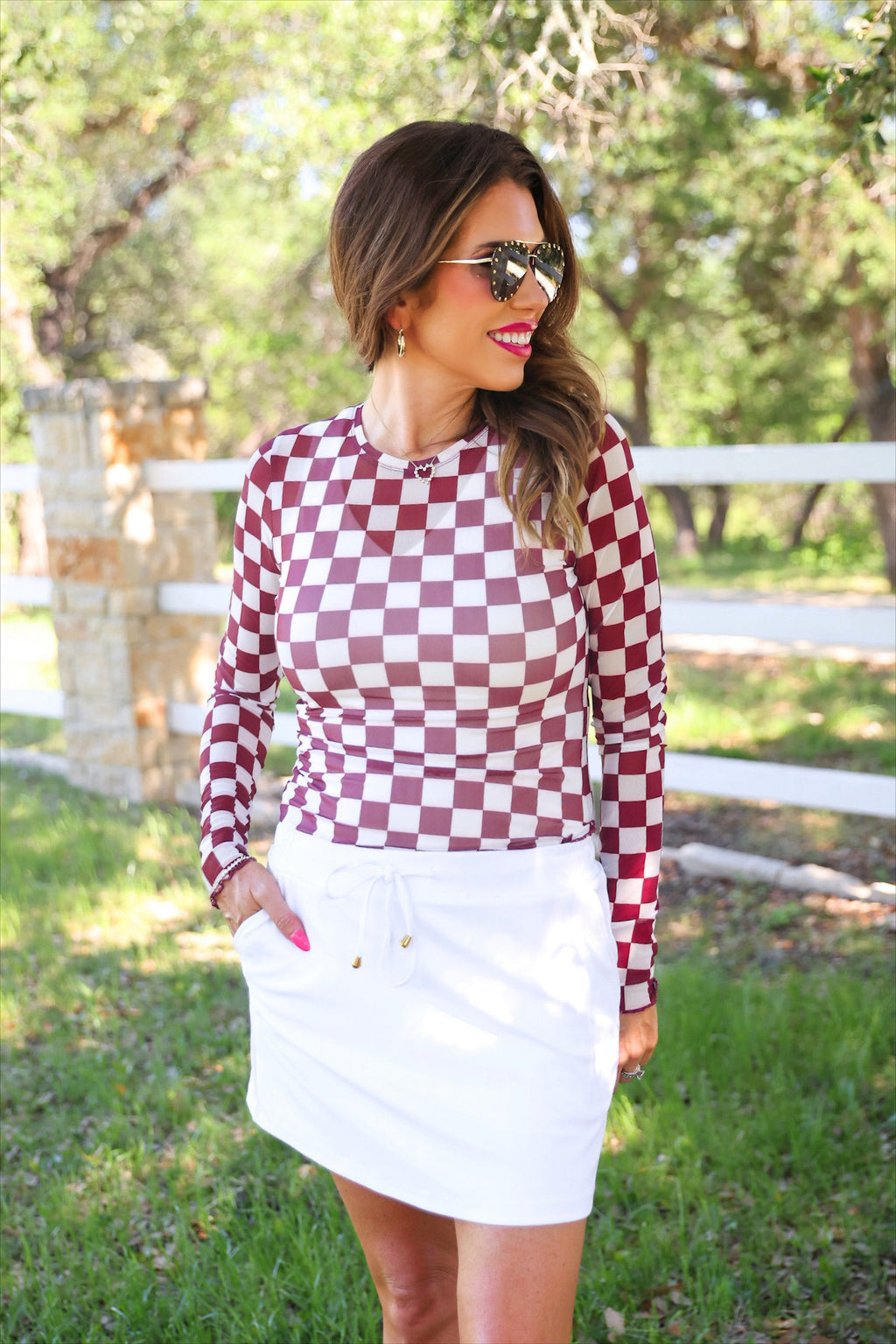 PREORDER: Alyssa Mesh Top / Maroon Checkered by Jess Lea (ETA: July)