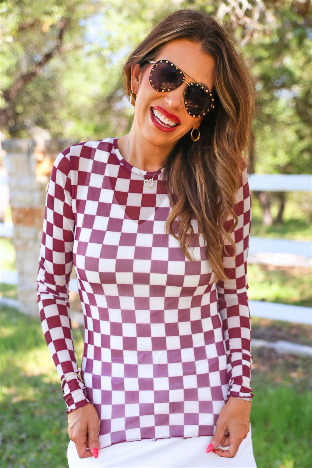 PREORDER: Alyssa Mesh Top / Maroon Checkered by Jess Lea (ETA: July)