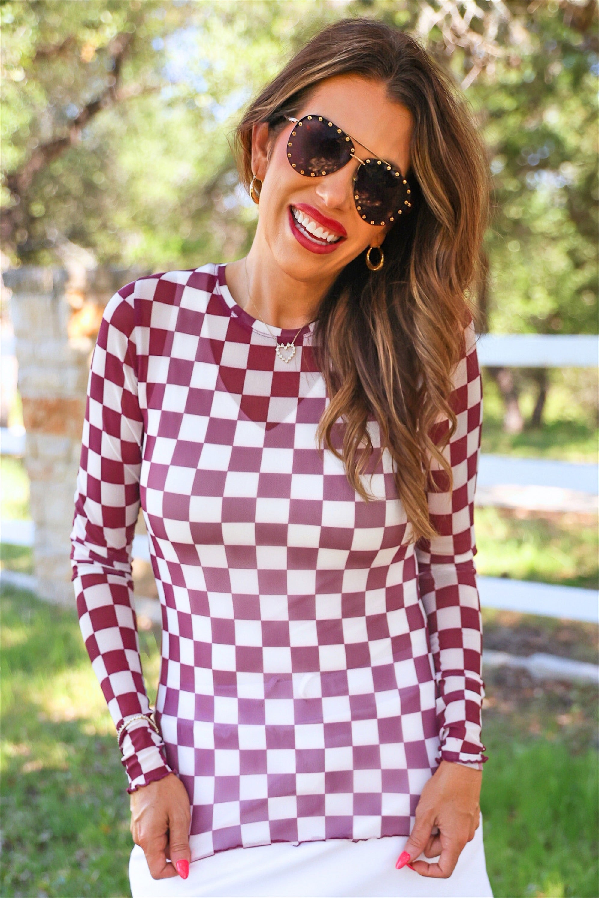PREORDER: Alyssa Mesh Top / Maroon Checkered by Jess Lea (ETA: July)