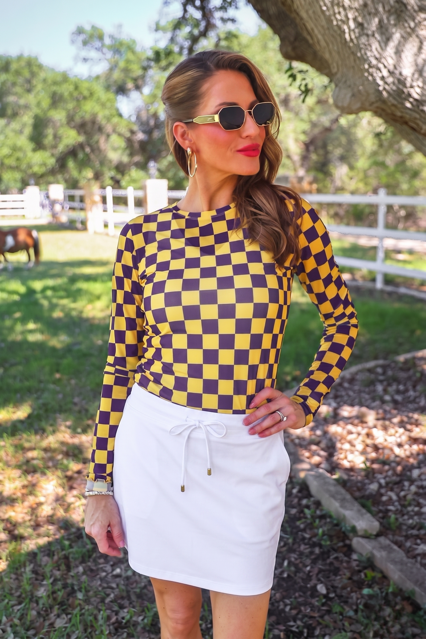 PREORDER: Alyssa Mesh Top / Purple/Yellow Checkered by Jess Lea (ETA: July)