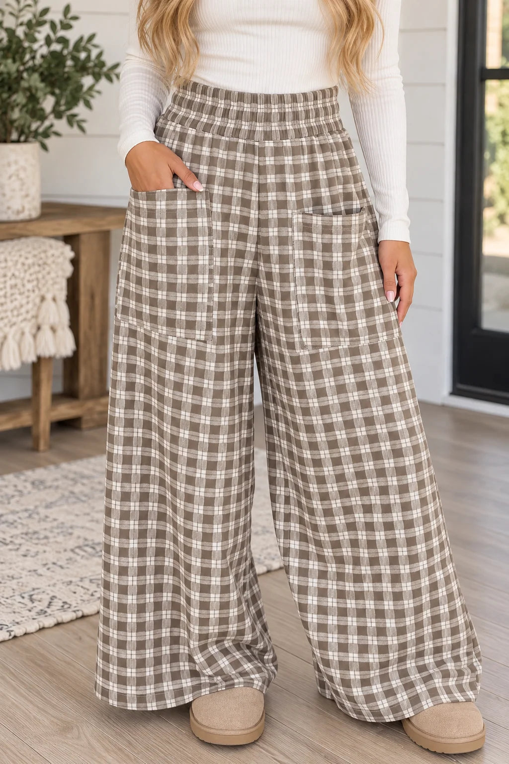PREORDER: Autumn Affair Plaid Wide Leg Pants / Light Brown (ETA: December) - BFF Here