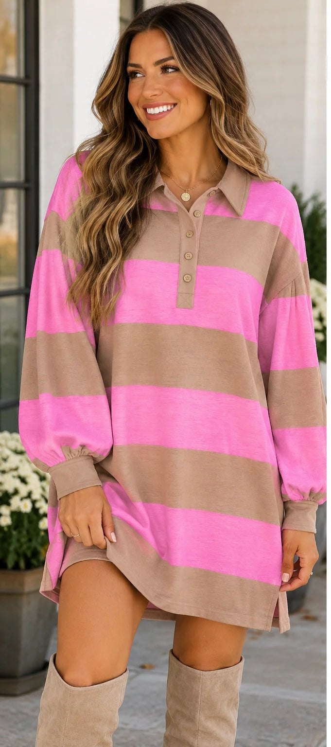 PREORDER: Pretty in Pink Striped Polo Dress (ETA: December) - BFF Here