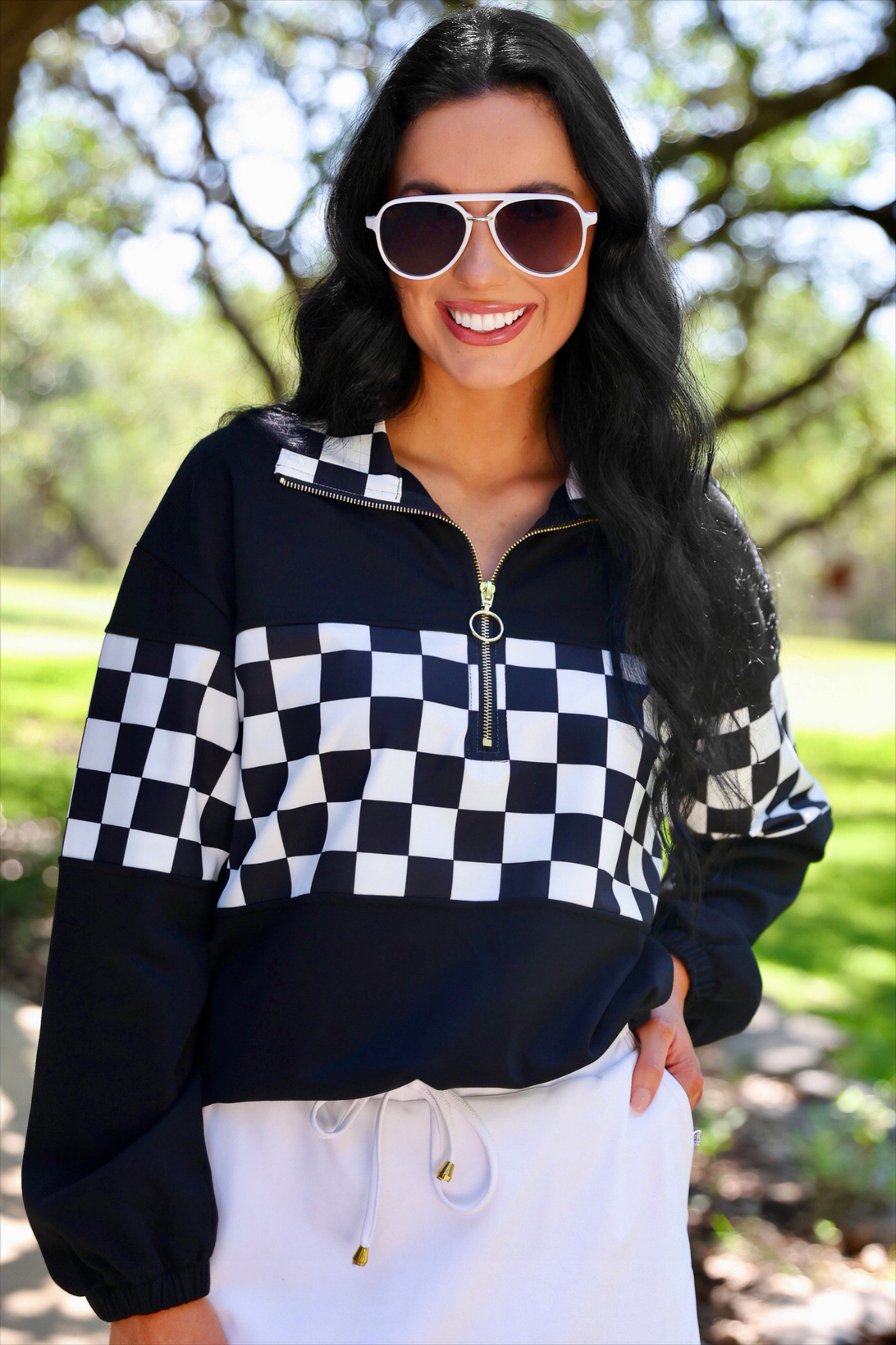 PREORDER: End Zone Checkered Pullover / Black by Jess Lea (ETA: July)