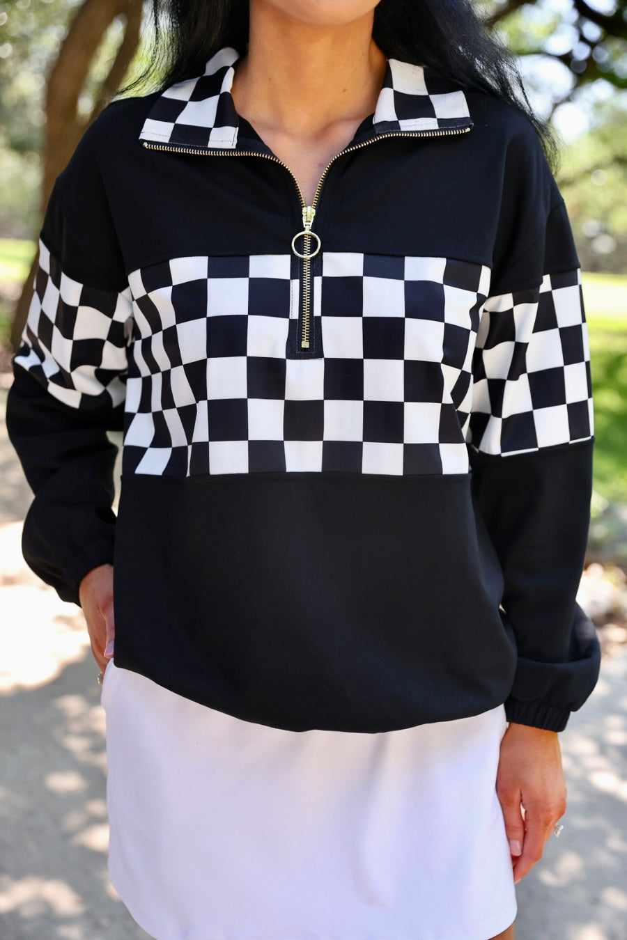 PREORDER: End Zone Checkered Pullover / Black by Jess Lea (ETA: July)