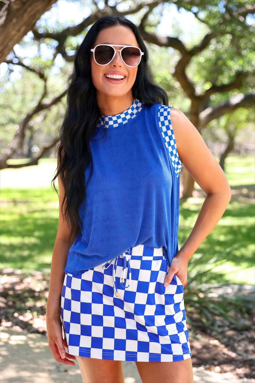 PREORDER: Checkmate Ribbed Tank / Blue by Jess Lea (ETA: July)