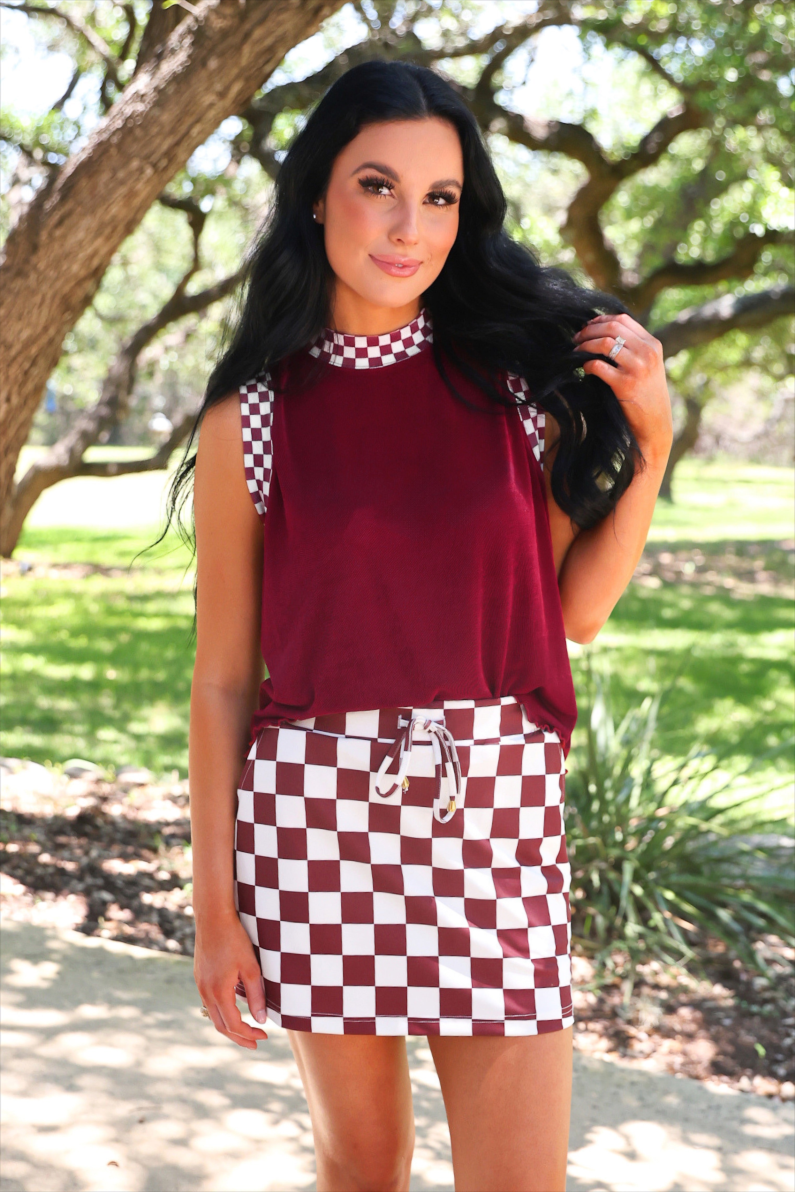 PREORDER: Let's Go Checkered Skort / Maroon by Jess Lea (ETA: July)