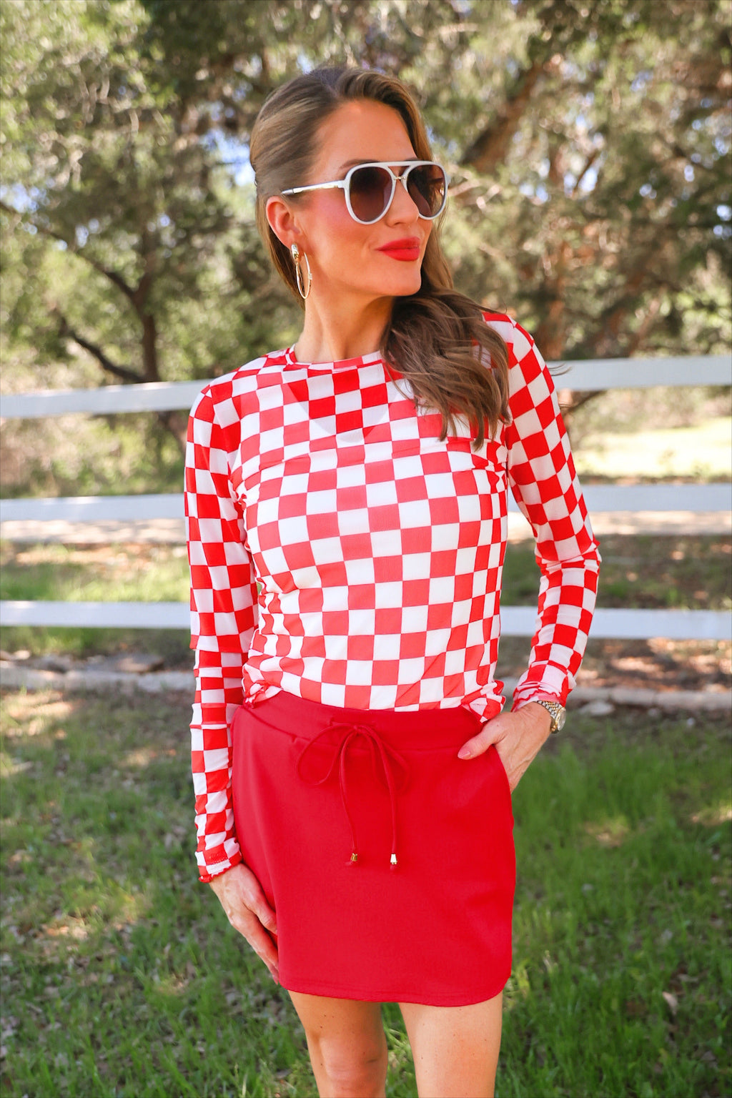 PREORDER: Alyssa Mesh Top / Red Checkered by Jess Lea (ETA: July)