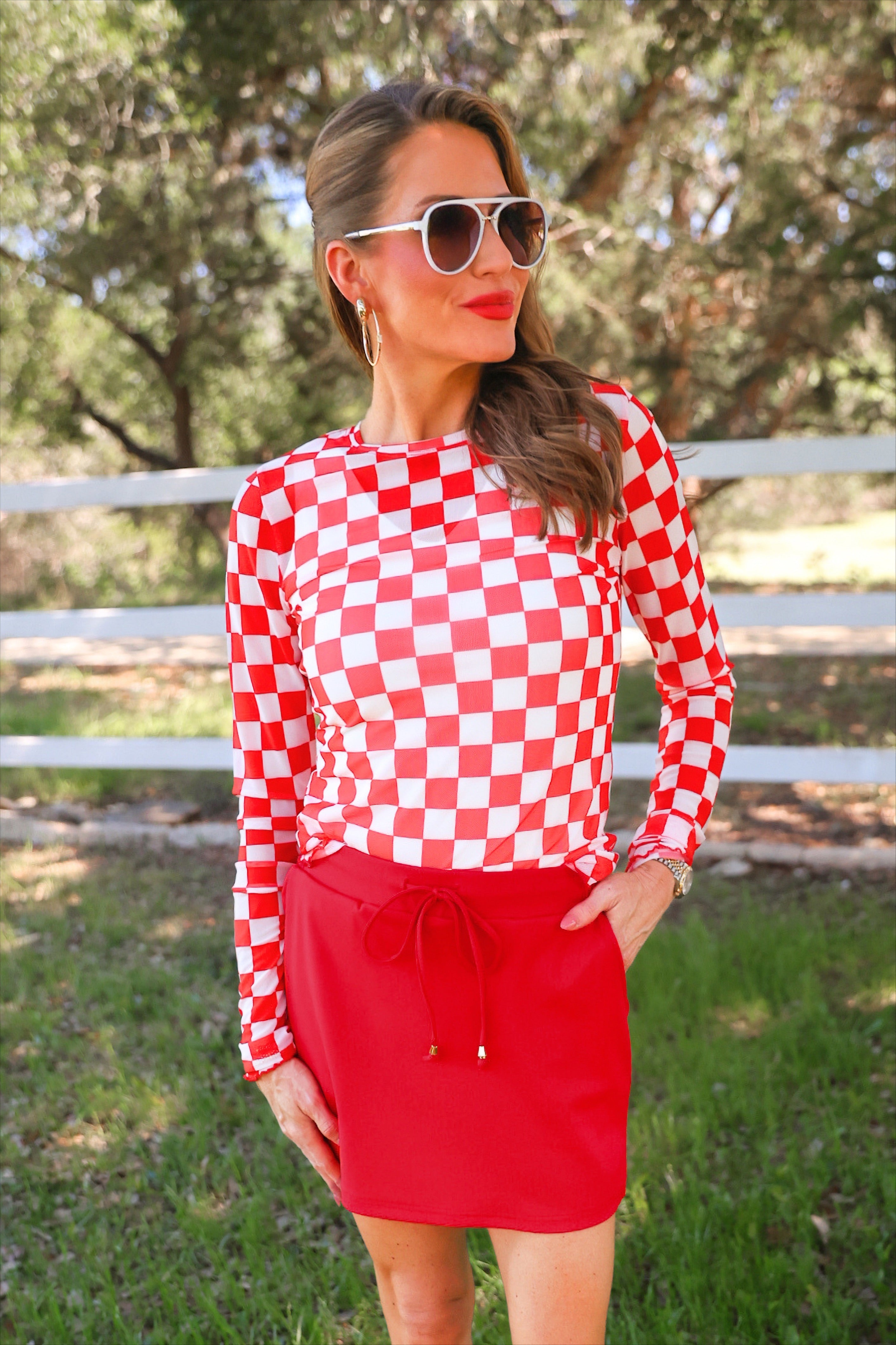 PREORDER: Alyssa Mesh Top / Red Checkered by Jess Lea (ETA: July)