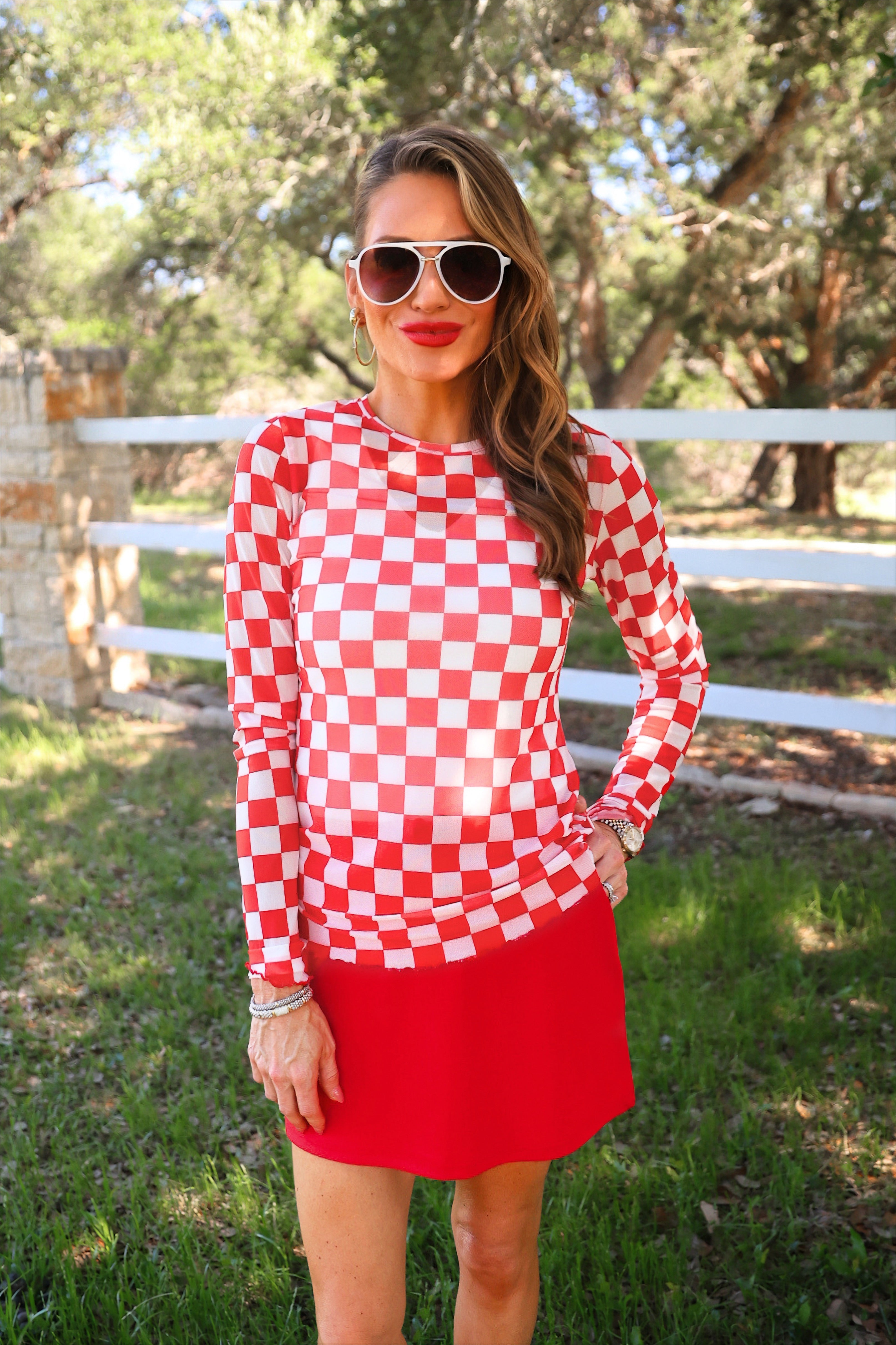 PREORDER: Alyssa Mesh Top / Red Checkered by Jess Lea (ETA: July)