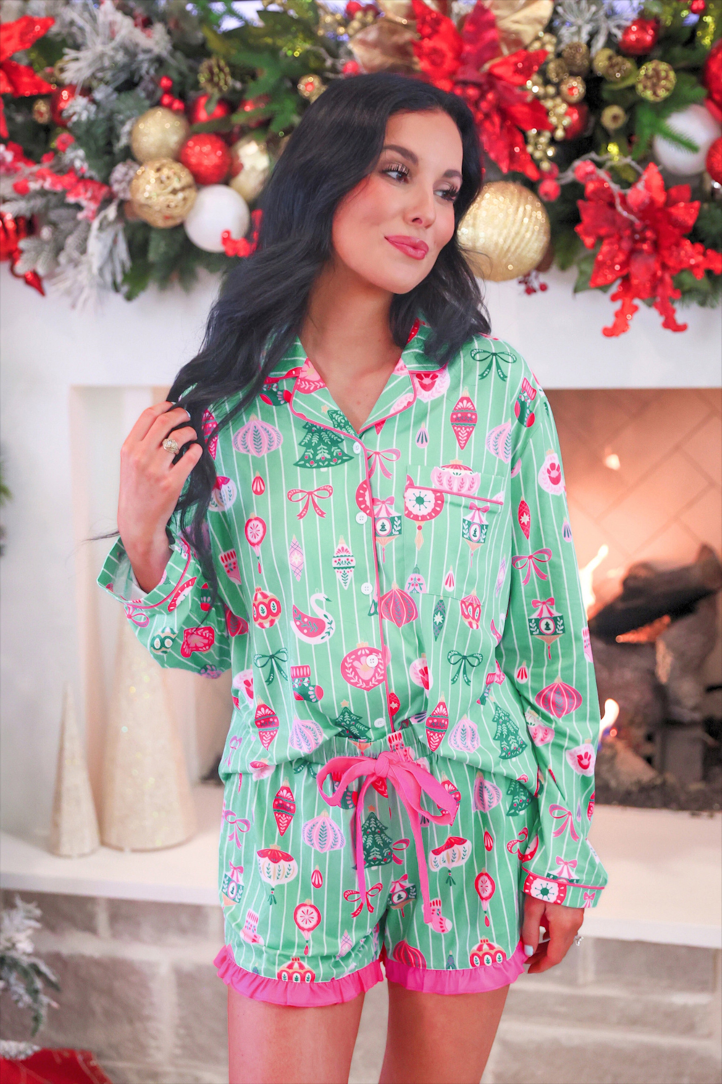 PREORDER: Decked in Ornaments Ruffle Pajama Set by Jess Lea (ETA September)