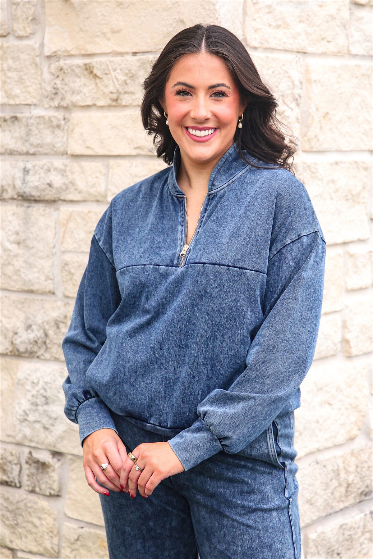 PREORDER: Refined Denim Quarter Zip Pullover by Jess Lea (ETA October)