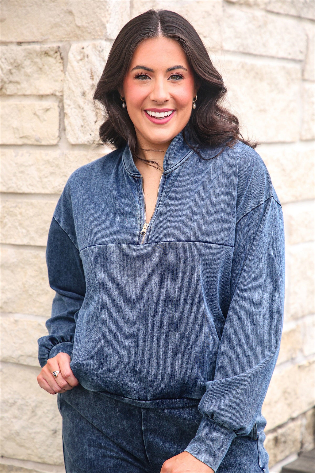 PREORDER: Refined Denim Quarter Zip Pullover by Jess Lea (ETA October)