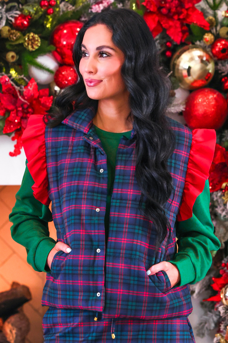 PREORDER: Navy Christmas Plaid Puffer Vest by Jess Lea (ETA: September)
